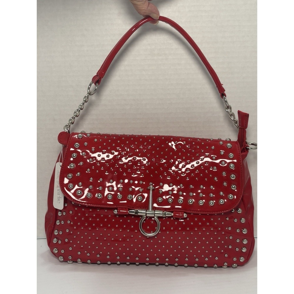 Y2K Charming Charlie Red Patent Studded Shoulder Bag Punk Glam Baguette